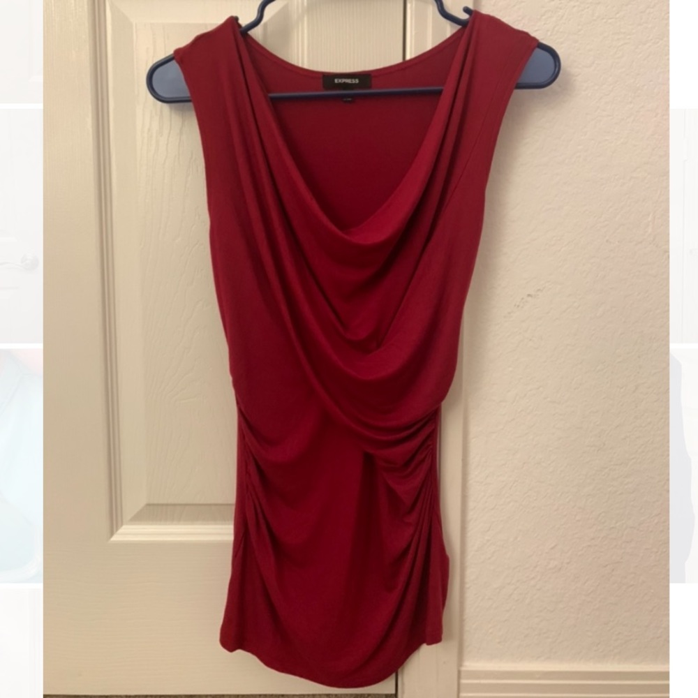 Express ruched red cowl neck top